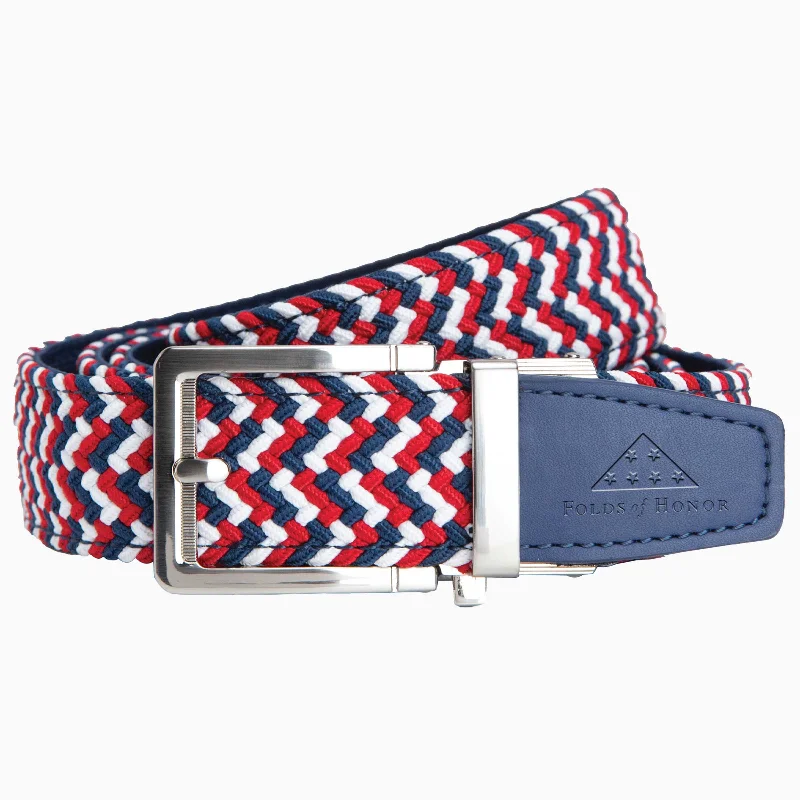 FoH Braided Liberty Stamped Tip Golf Ratchet Belt 1 3/8" Strap [35mm]