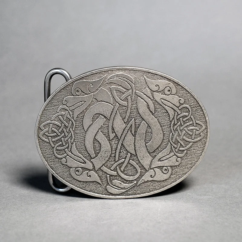 Celtic Dragons Oval Pewter Kilt Belt Buckle