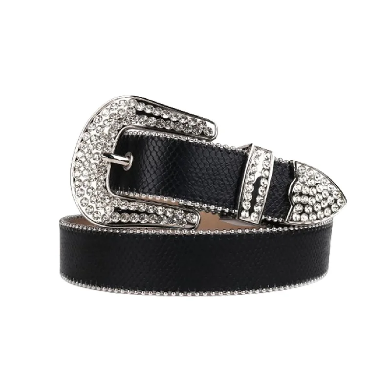 Rhinestone Black Strap With Crystal Studded Belt