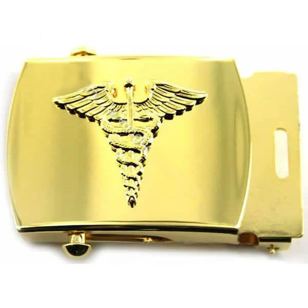 Navy Belt Buckle: Gold Caduceus - male