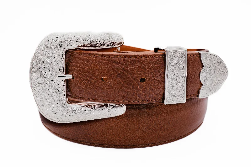 The "Taylor" Cognac Bull shoulder Leather Belt