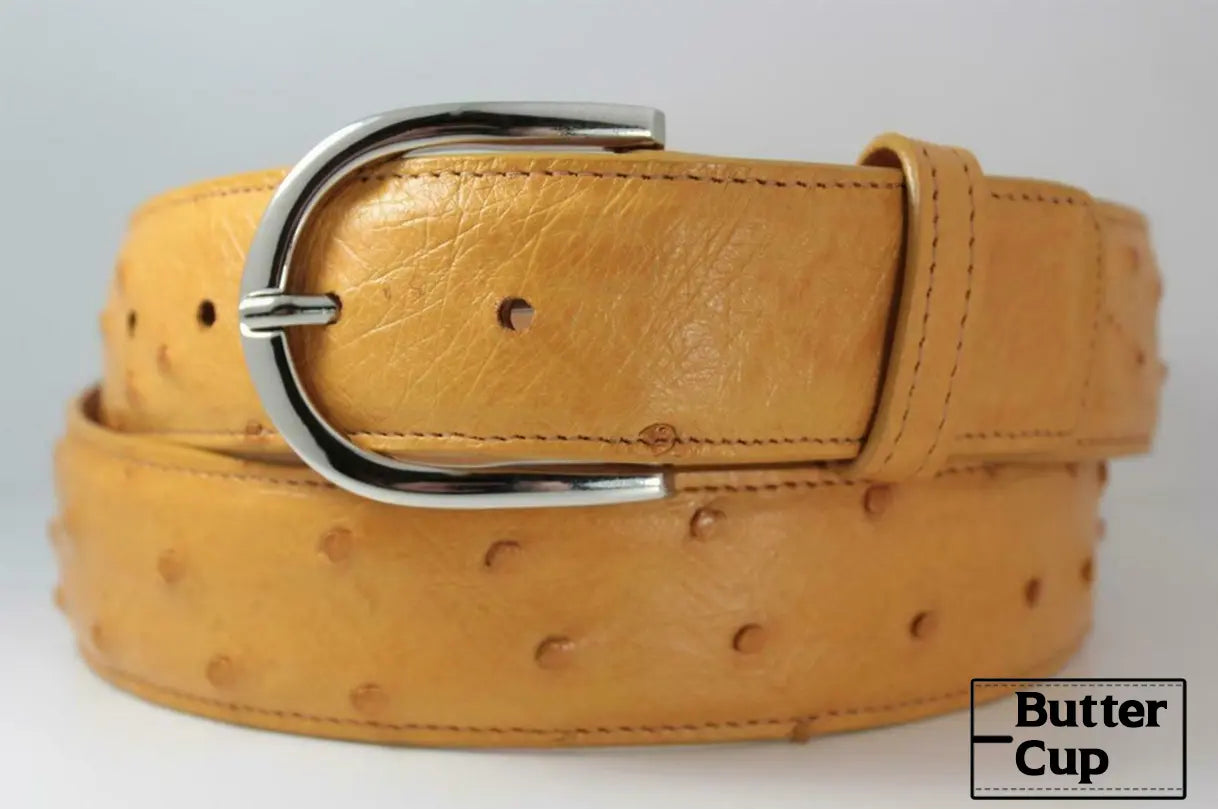 Full Quill Butter Cup Ostrich Leather Belt