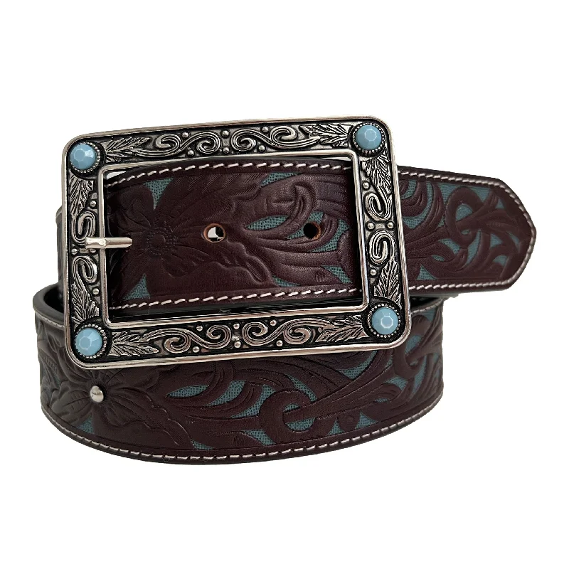 Women's 1 1/2" Tooled Filagree with Rectangular Buckle Belt