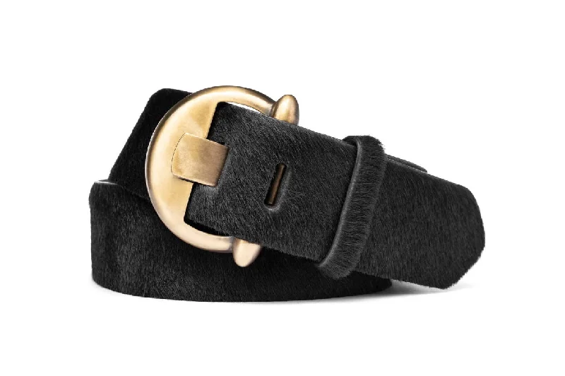 Wide Calf Hair Belt with Brass Buckle