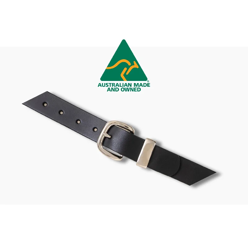 38mm | Black Casual Belt 100% Leather | Rounded Buckle