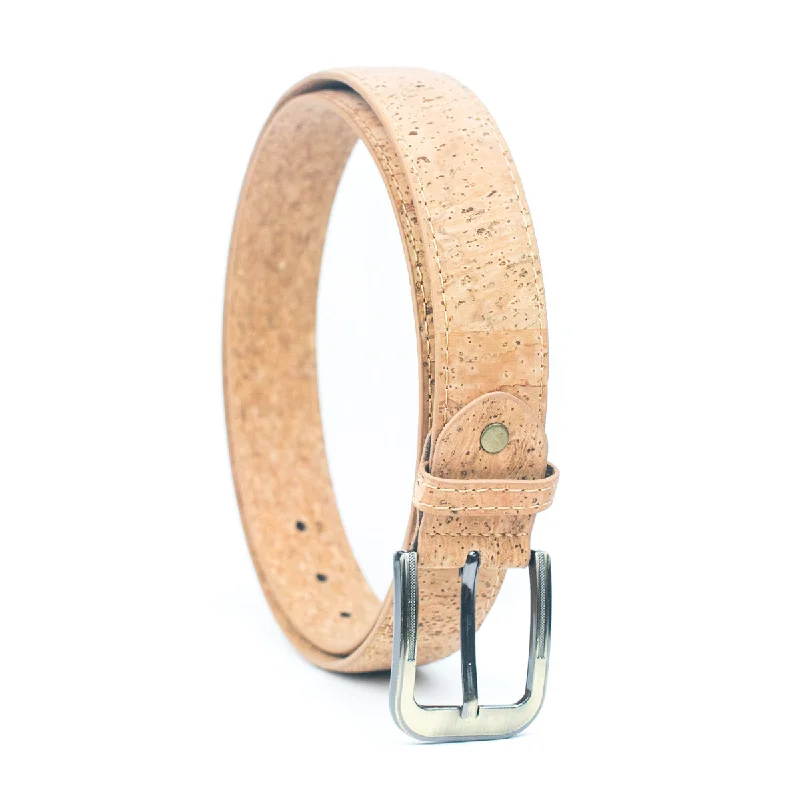 Natural Cork Men's Belt Width-3.3cm with Thick Black Metal Buckle- L-525