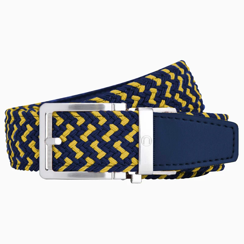 Braided Maize & Blue Golf Ratchet Belt 1.38" [35mm]