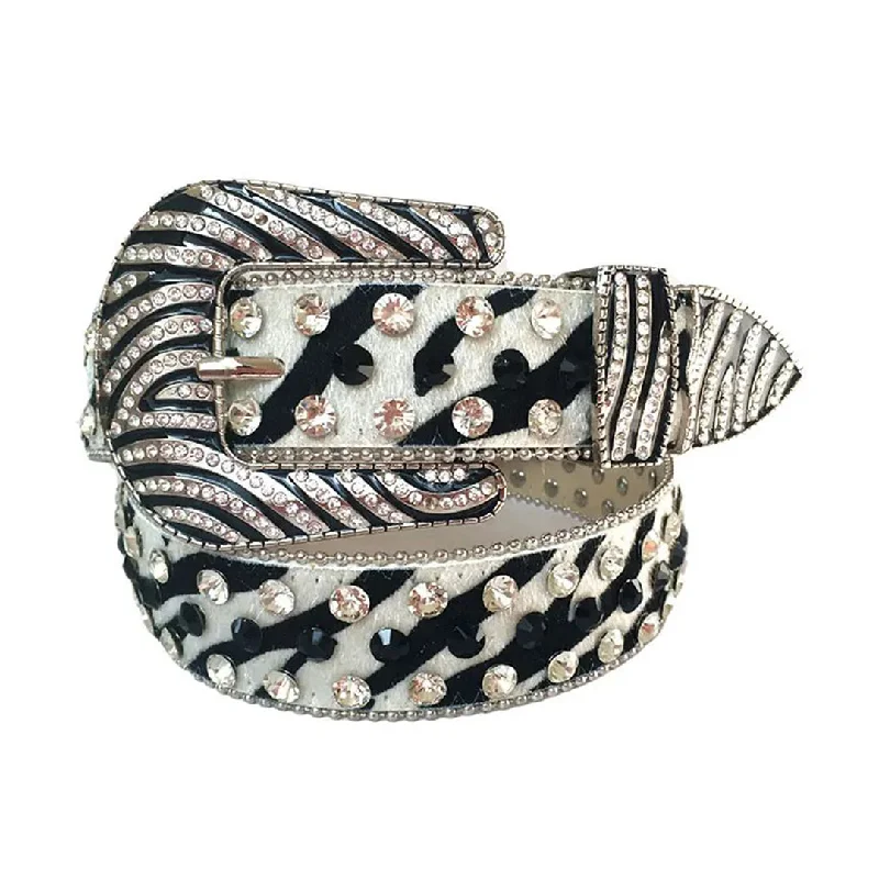 Rhinestone Diamond and Black Belt With Zebra strap