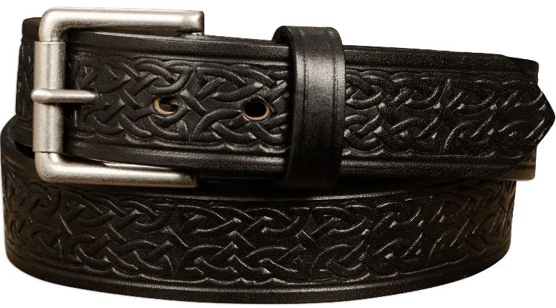 The Maverick: Men's Black Celtic Leather Belt 1.50"