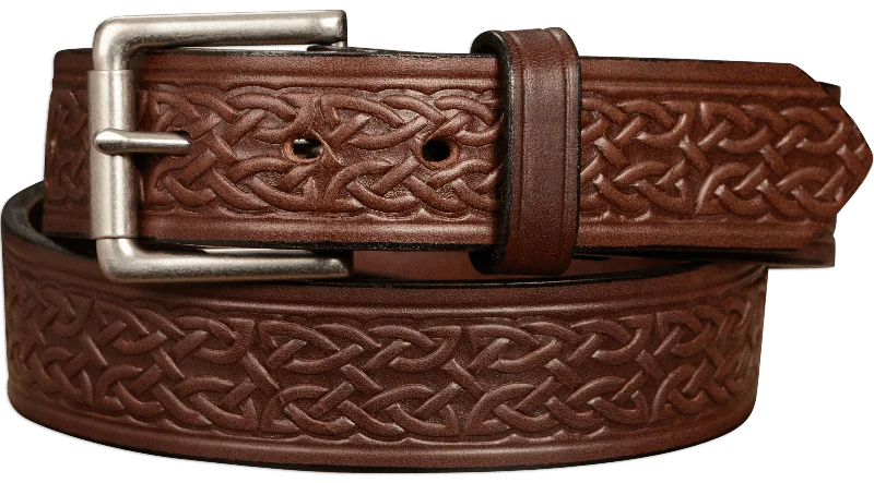 The Maverick: Men's Brown Celtic Leather Belt 1.50"