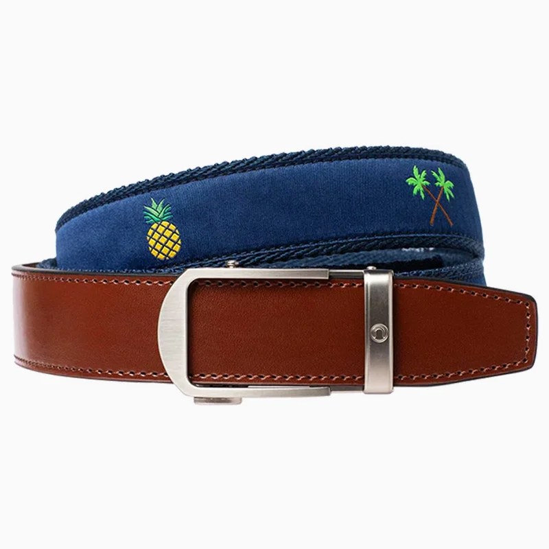 Hampton Pineapple Beach Ribbon Ratchet Belt 1.38" [35mm]