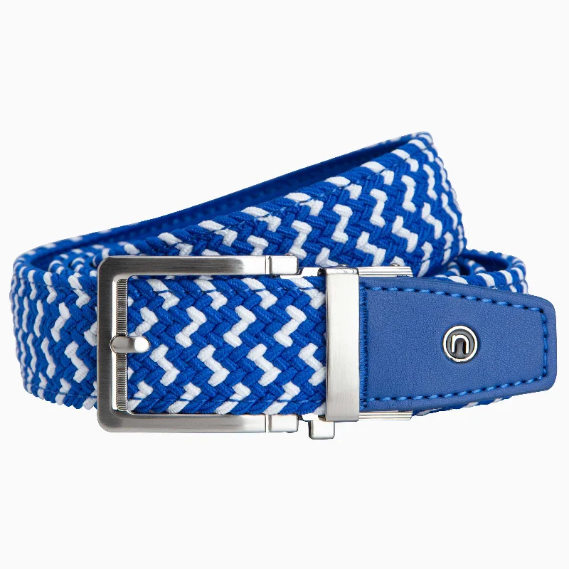 Braided Blue & White Golf Ratchet Belt 1.38" [35mm]