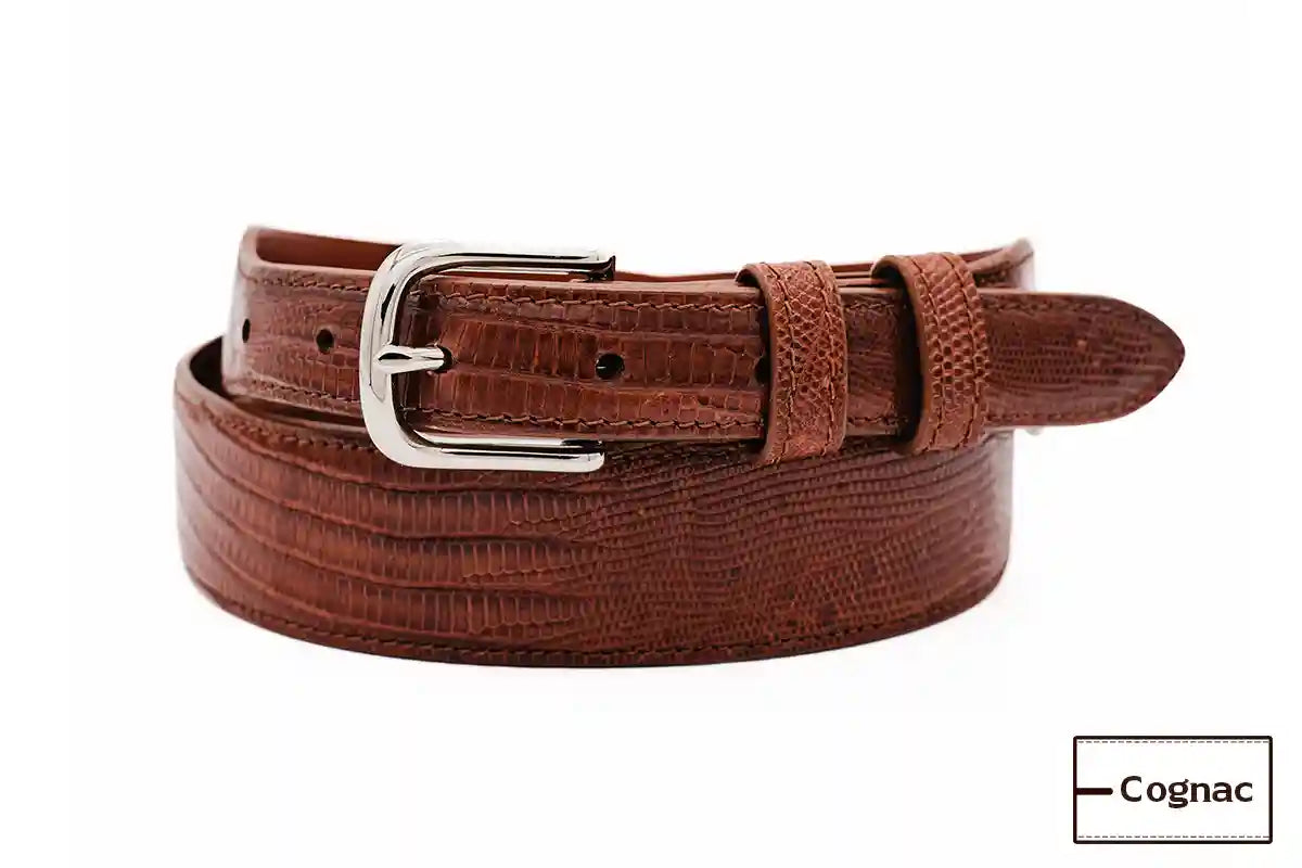 Tapered Cognac Lizard Leather Belt