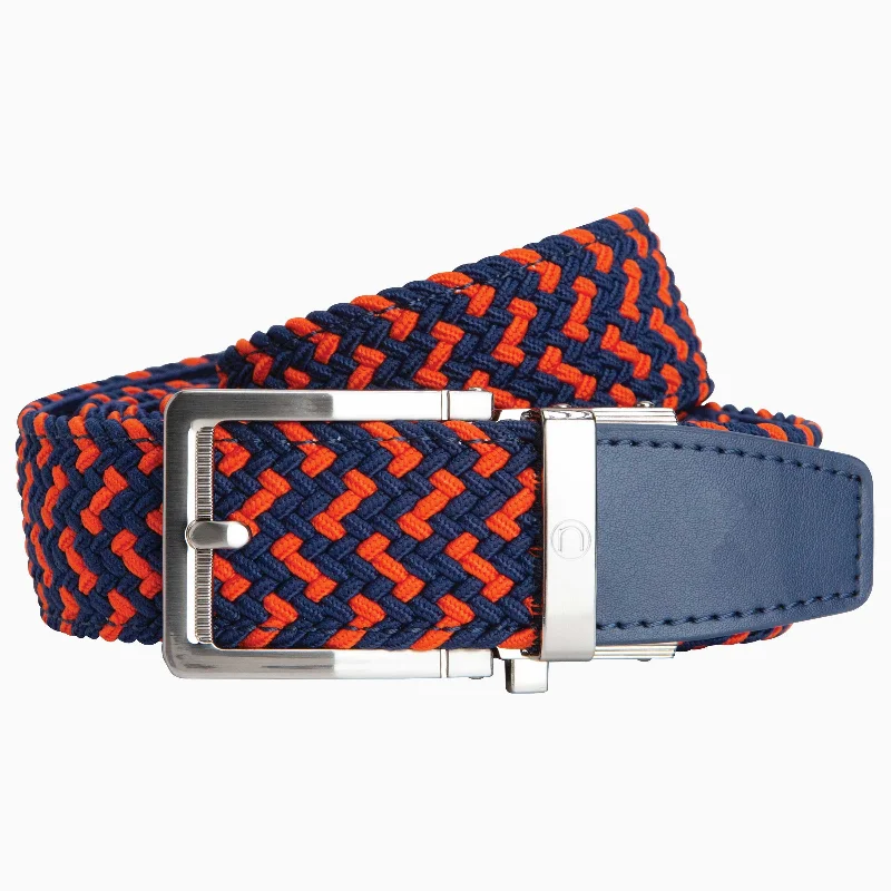 Braided Orange & Navy Golf Ratchet Belt 1.38" [35mm]