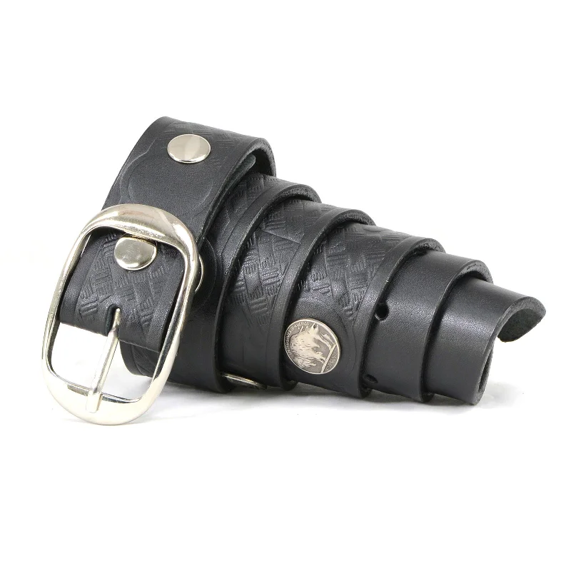 Milwaukee Leather MP7123 Men's Cross Hatch & 5 Cent Buffalo-Black Leather Belt w/ Interchangeable Buckle-1.5 In Wide