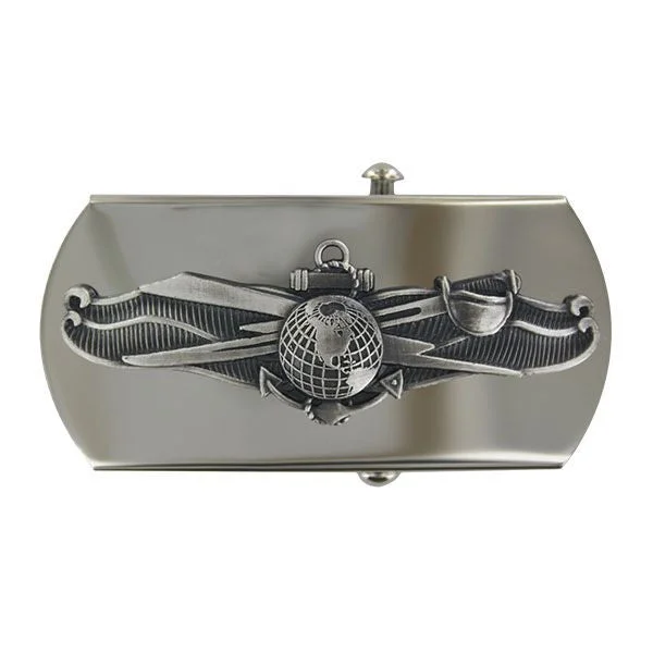 Navy Belt Buckle: Enlisted Information Dominance - silver oxidized emblem