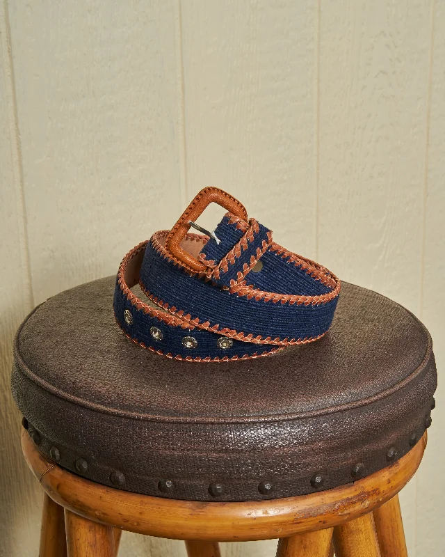 Guatemalan Whip Stitched Belt in Solid Navy