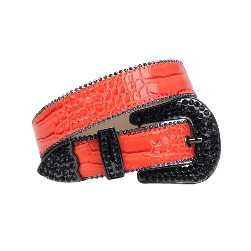 Rhinestone Orange Strap With Black Studded Belt