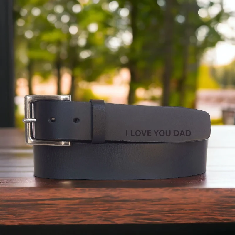 The Long Haul Belt - Black Custom Engraved Leather Belt