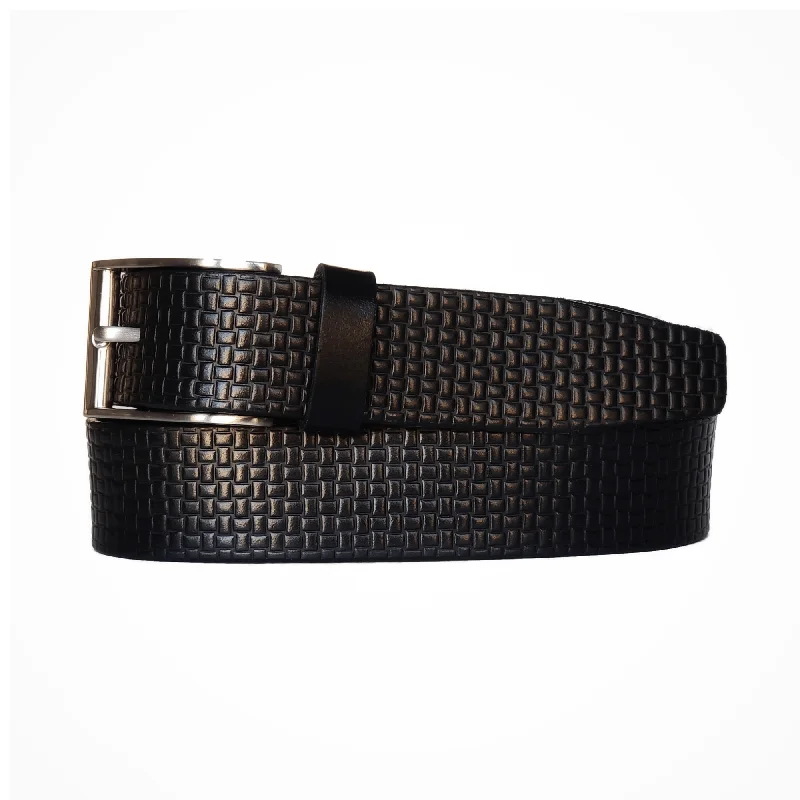 Black Formal Textured 100% Real Leather Belt Made in Canada