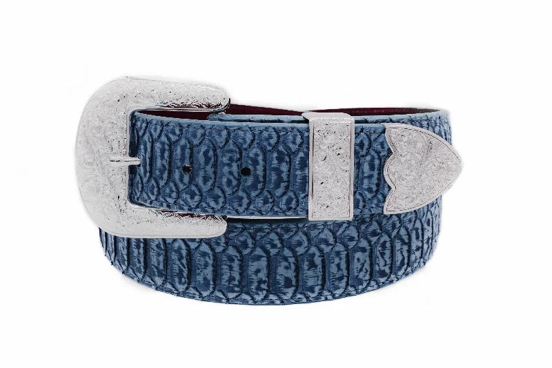 The "Taylor" Center Cut Washed Blue Python Leather Belt