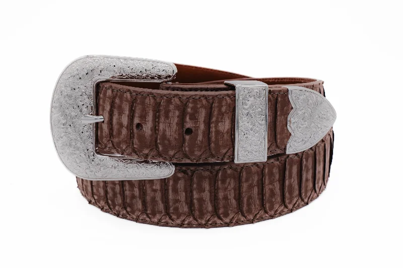 The "Taylor" Center Cut Washed Brown Python Leather Belt