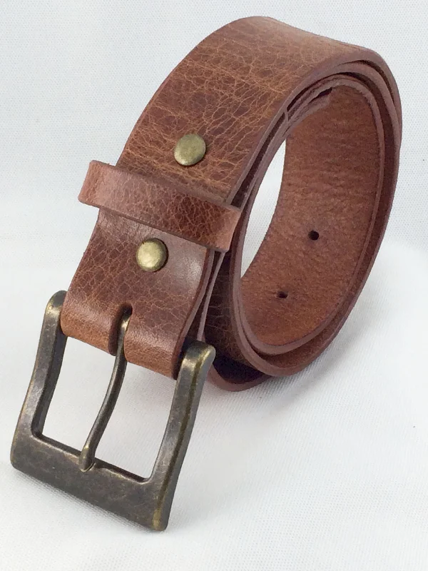 1.5" Full Grain LEATHER ANTIQUE BROWN Work Casual Jean Belt Removable Buckle