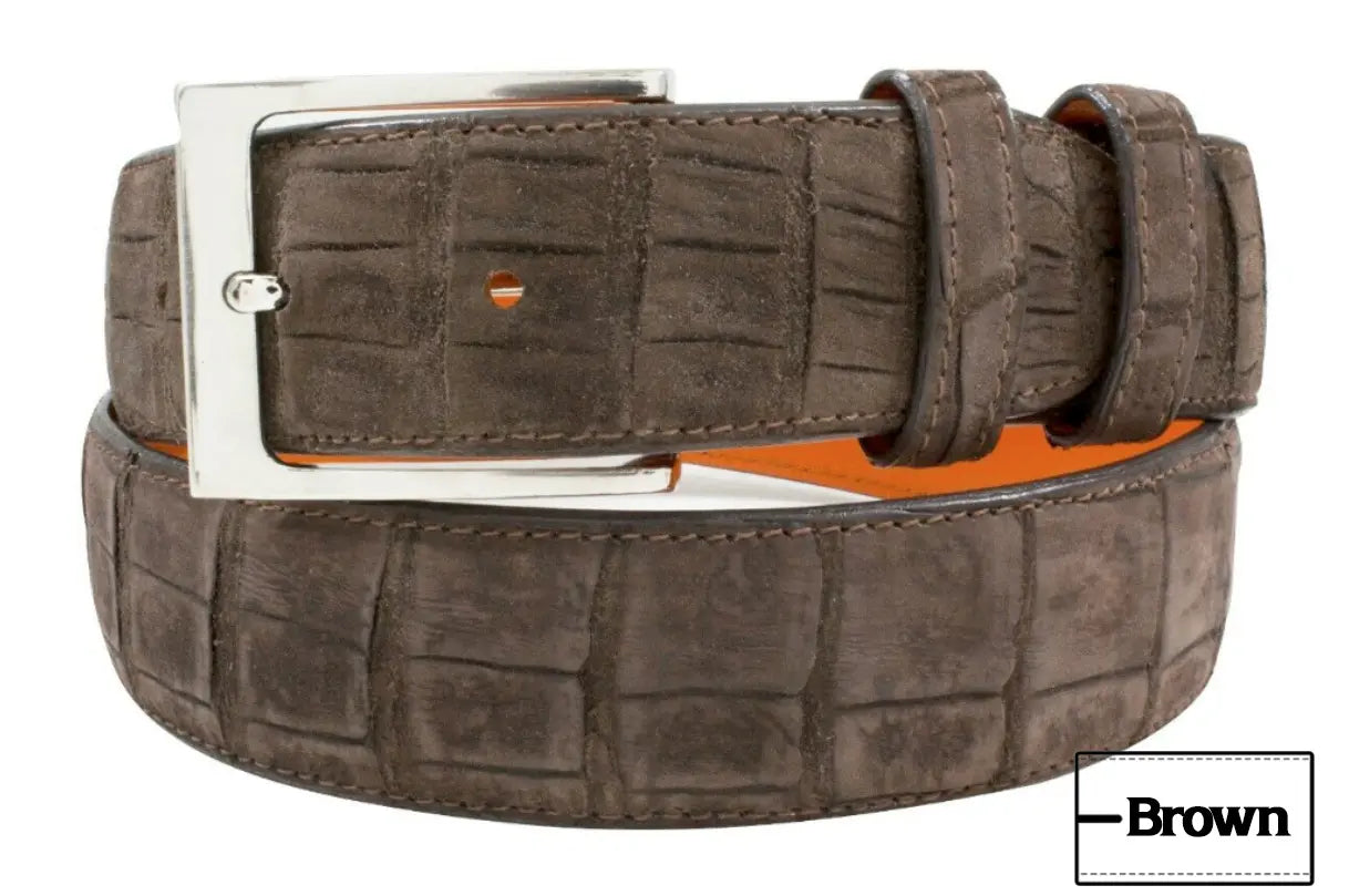 Genuine AAA ULTRA Brown Suede Alligator Leather Belt