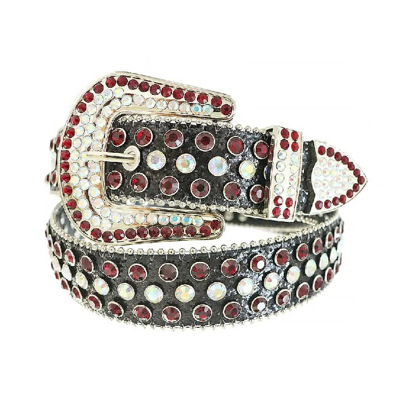 Rhinestone Red And Chromatic Belt With Black Glitter Strap