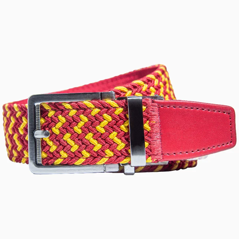 Braided Cardinal and Gold Golf Ratchet Belt 1.38" [35mm]