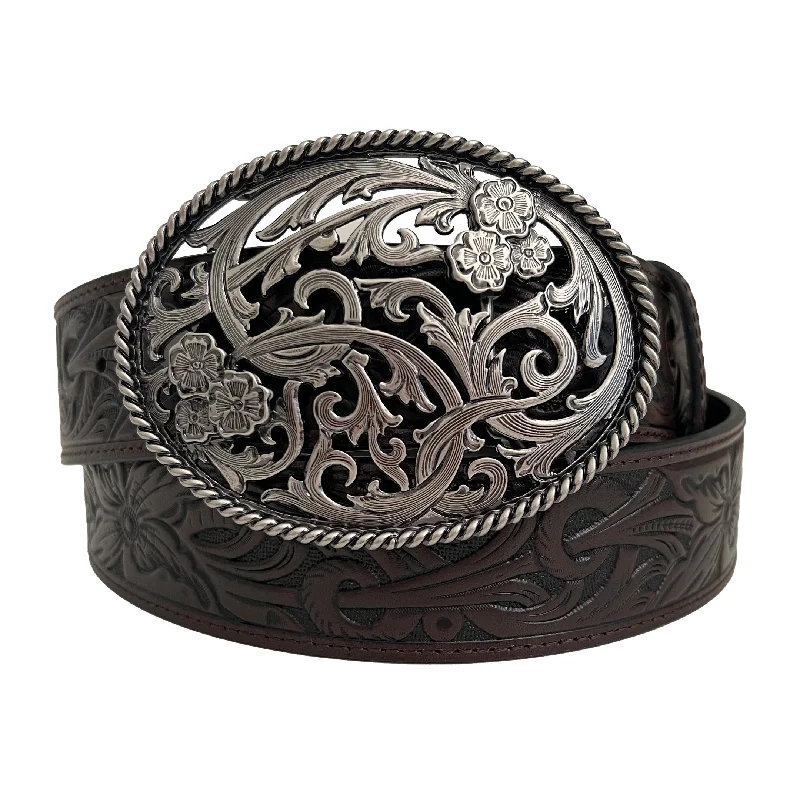 Women's 1 1/2" Tooled Filagree with Oval Buckle Belt