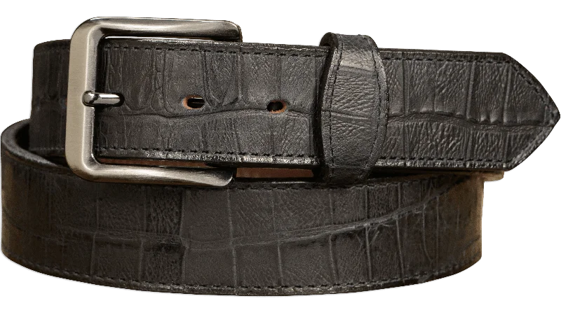 The Chomper: Men's Black Stitched Alligator Design Leather Belt 1.50"