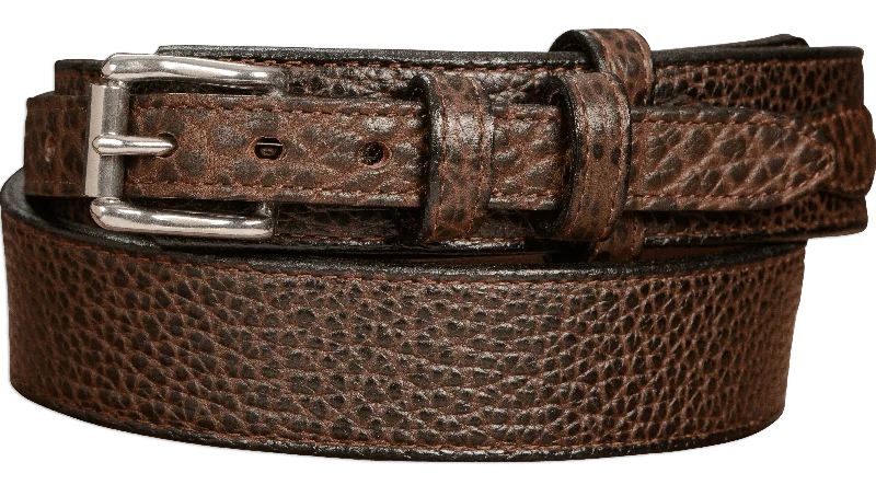 The Forester: Men's Brown Stitched American Bison Ranger Leather Belt 1.50"