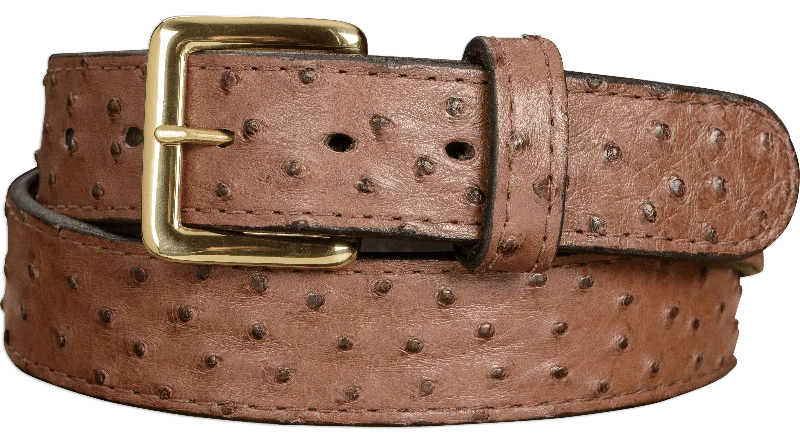 Men's Brown South African Ostrich Skin Leather Belt