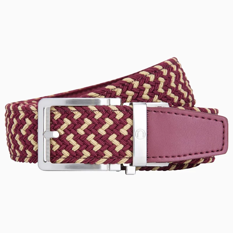 Braided Garnet & Gold Golf Ratchet Belt 1.38" [35mm]