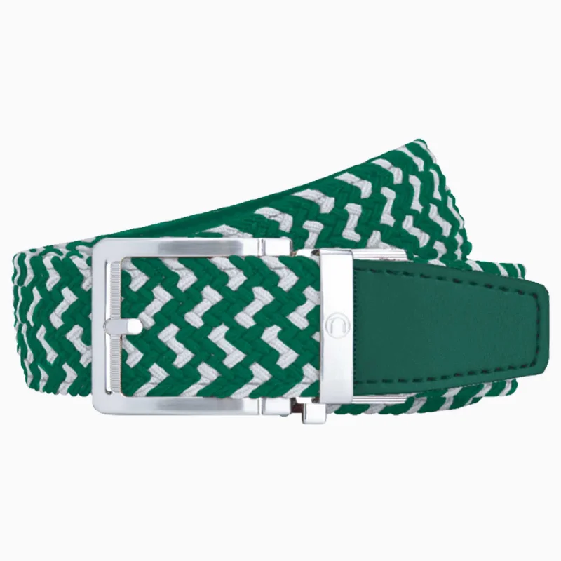 Braided Green & White Golf Ratchet Belt 1.38" [35mm]