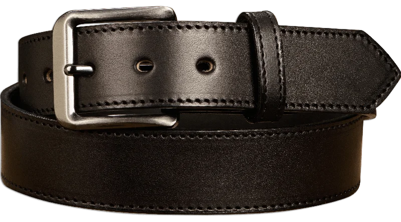 The Admiral: Men's Black Stitched Leather Belt 1.50"