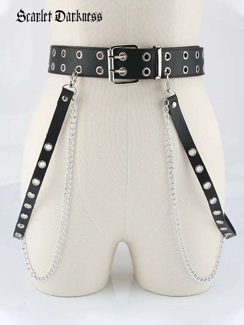 Women Gothic Punk Double-Breasted Buttonhole Belt