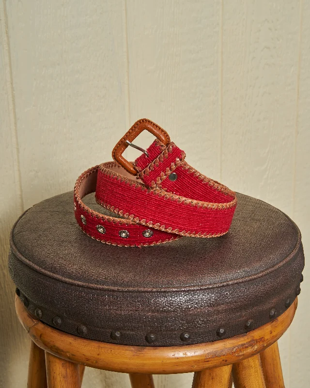 Guatemalan Whip Stitched Belt in Solid Crimson