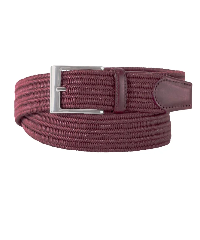 Burgundy Stretch with Brown Leather Trim Belt