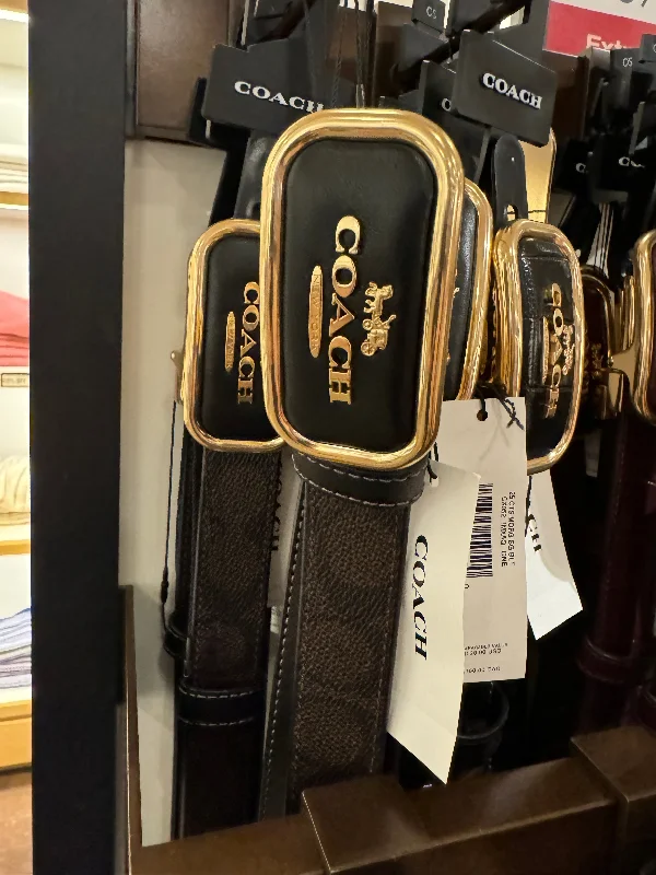 Coach Women Belt Signature Buckle Cut To Size Reversible Morgan Belt, 25 Mm Gold Walnut Black(Pre-Order)