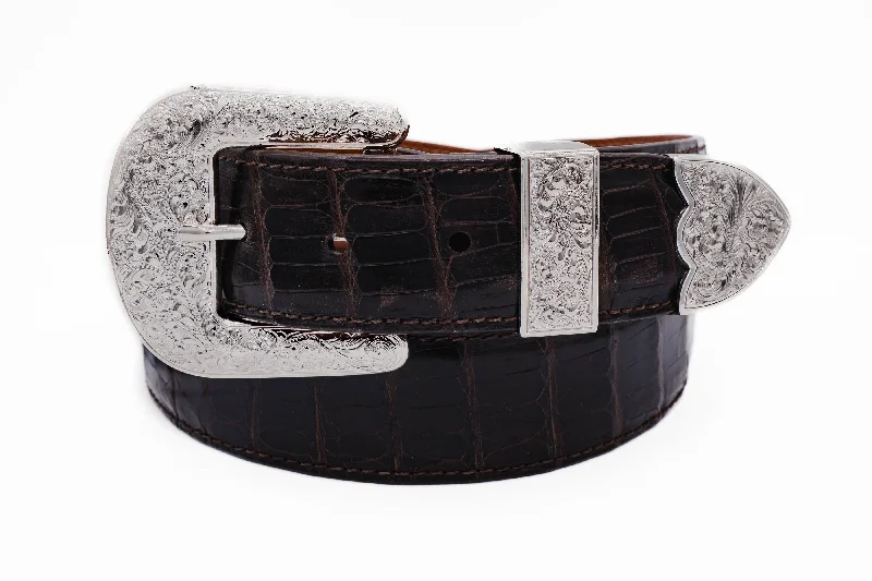 The "Taylor" Brown Crocodile Belly Leather Belt