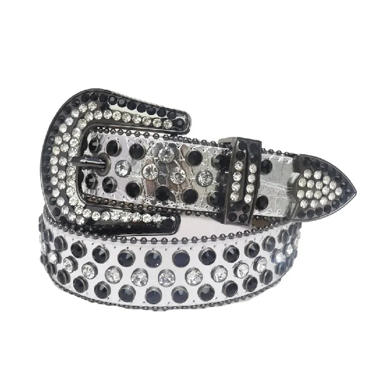 Rhinestone Diamond And Black Belt With Silver strap