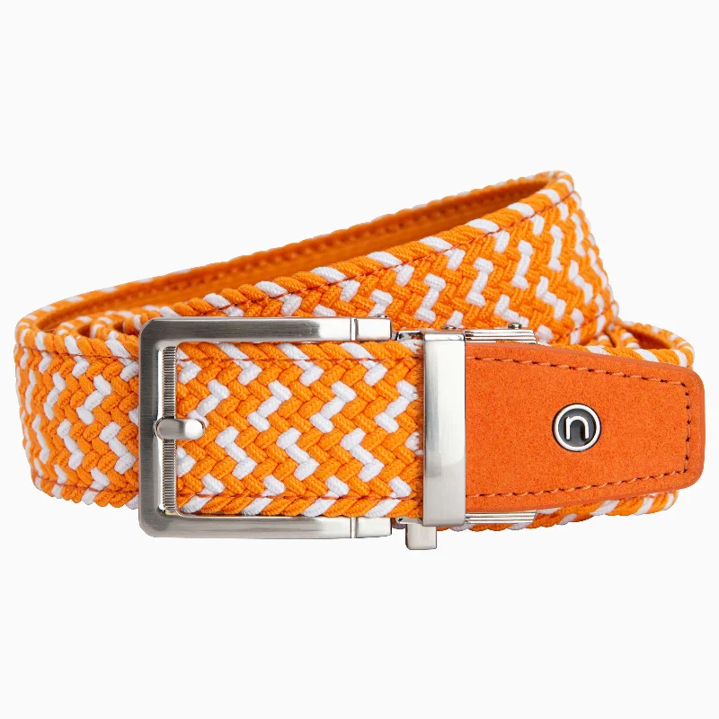 Braided Orange & White Golf Ratchet Belt 1.38" [35mm]