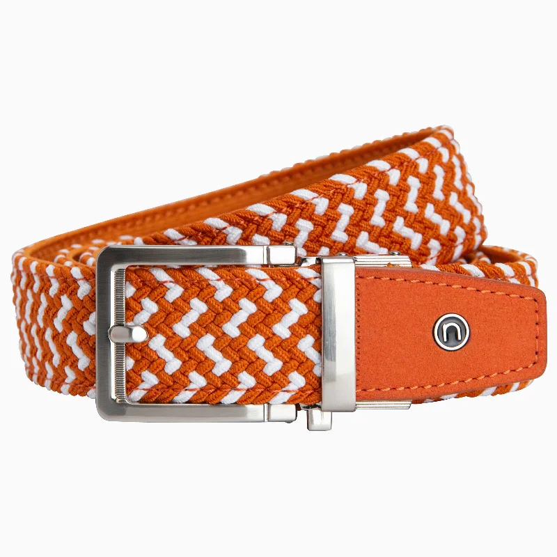 Braided Burnt Orange & White Ratchet Golf Belt 1.38" [35mm]