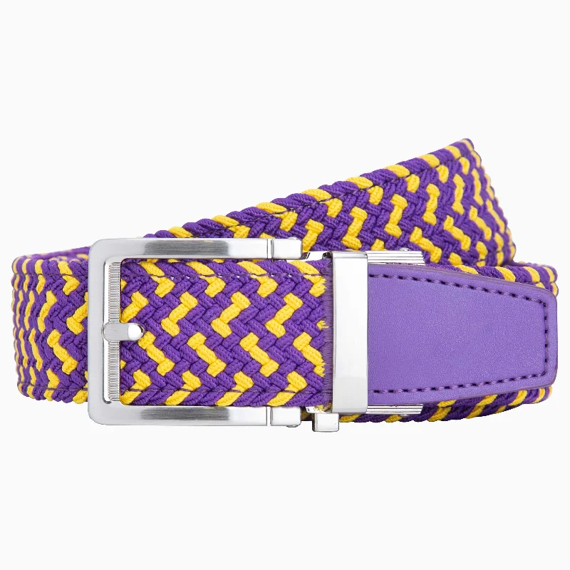 Braided Purple & Gold Golf Ratchet Belt 1.38" [35mm]