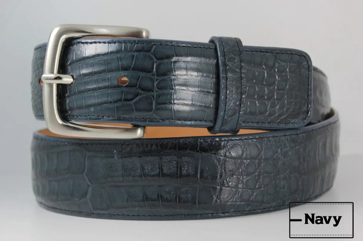 Navy Blue Alligator Leather Belt