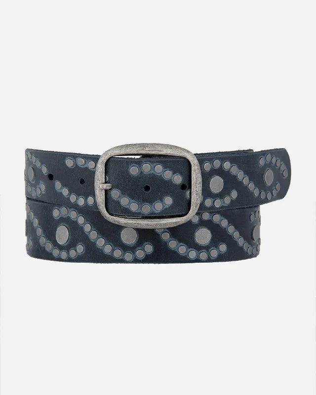 Irena | Women's Studded Leather Belt | Antique Silver Studs