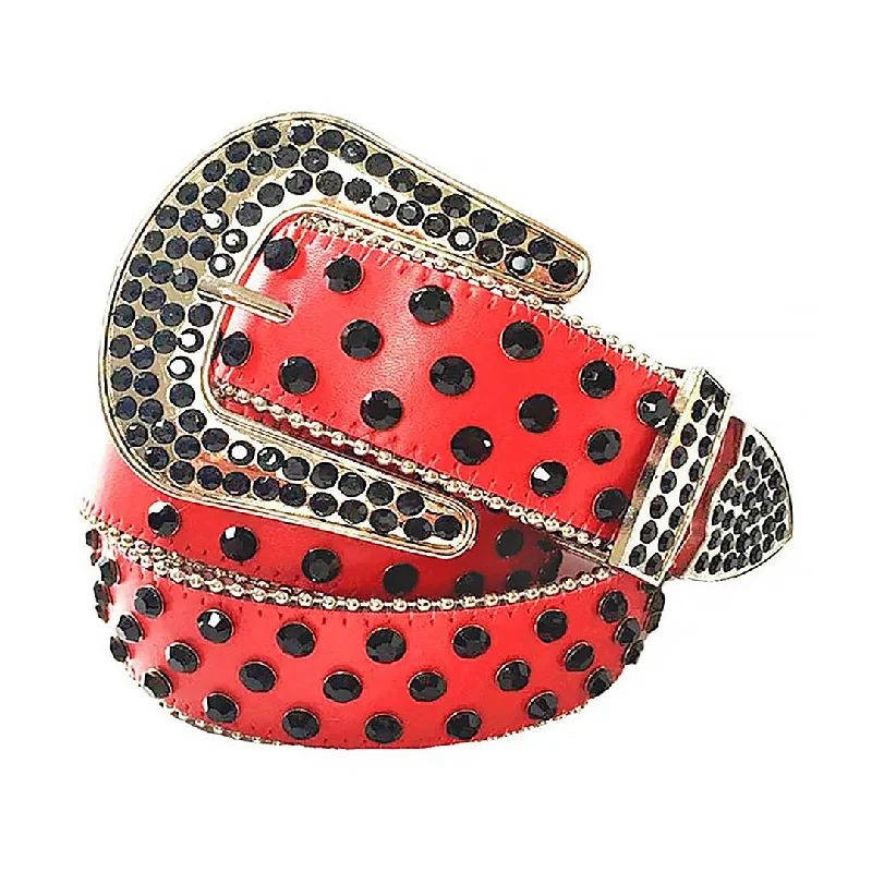 Rhinestone Black Belt With Red Strap