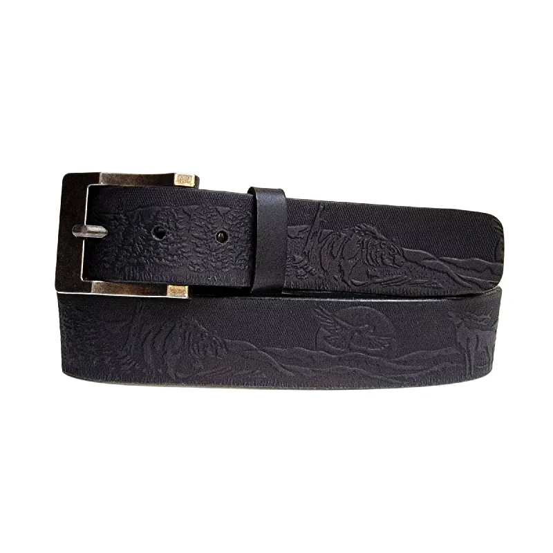 The Wildlife Belt - Black Embossed Full Grain Leather Belt Made in Canada